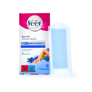 Veet Easy - Gel Ταινίες Κεριού για Ευαίσθητη Επιδερμίδα 20τμχ (για Σόμα & Πόδια)