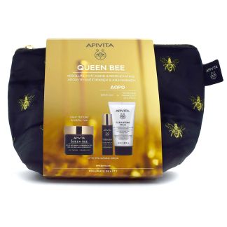 Apivita Queen Bee Κρέμα Απόλυτης Αντιγήρανσης Αναγέννησης Ελαφριάς Υφής 50ml & Ορός Απόλυτης Αντιγήρανσης & Ανόρθωσης Περιγράμματος 10ml & Γαλάκτωμα καθαρισμού 3 σε 1 για 50ml & Νεσεσέρ