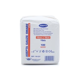 Asepta Gauze Swabs X-Ray Επιθέματα Γάζας Ακτινοσκιερά 10cm x 10cm 12ply 100 τμχ