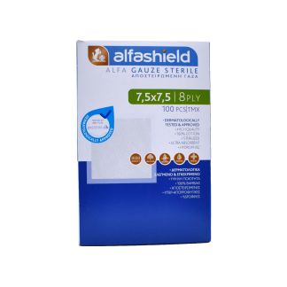 Alfashield Αποστειρωμένο Επίθεμα Γάζας 8ply 7.5cm x 7.5cm 100 τμχ