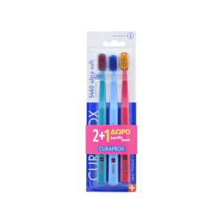 Curaprox CS 5460 Ultra Soft Οδοντόβουρτσα Family Pack 2+1 Βεραμάν - Γαλάζια - Κόκκινη  