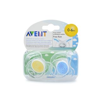 Philips Avent Ορθοδοντικές Πιπίλες Free Flow Μπλε Κίτρινο από 0 έως 6 μηνών SCF180/23