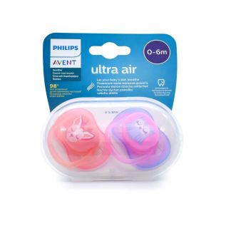 Philips Avent Ultra Air Ορθοδοντικές Πιπίλες Σιλικόνης 0-6m SCF085/02 Ροζ Μωβ 2 τμχ