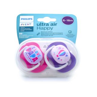 Philips Avent Ultra Air Happy Ορθοδοντικές Πιπίλες Σιλικόνης 6-18m Ροζ-Μωβ 2 τμχ