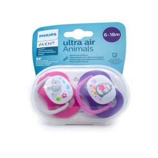 Philips Avent Ultra Air Animals Ορθοδοντικές Πιπίλες Σιλικόνης 6-18m Ροζ-Μωβ 2 τμχ