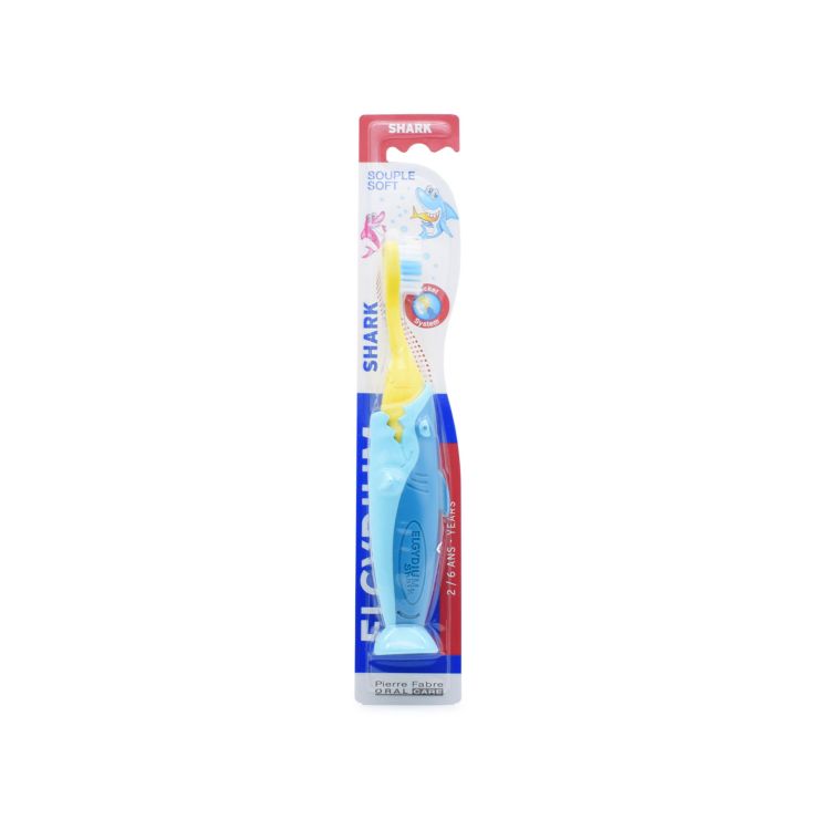 Elgydium Οδοντόβουρτσα Kids Καρχαρίας Souple Soft Μπλε-Κίτρινη 2-6 years  3577056014826