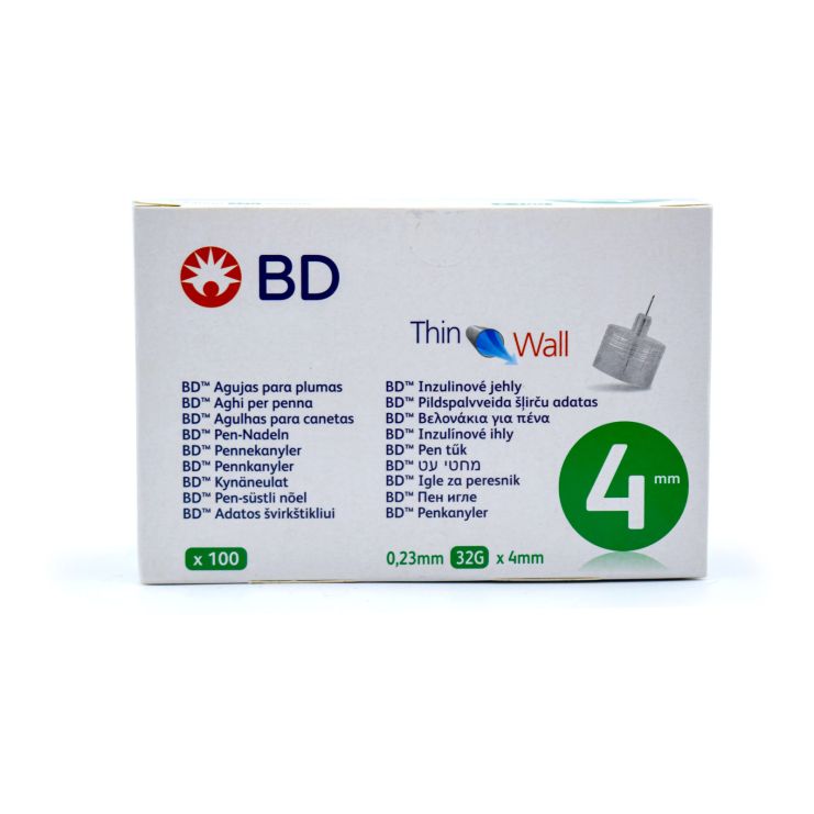 BD Βελονάκια για Πένα Thin Wall 0,23mm 32G x 4mm 100 τμχ
