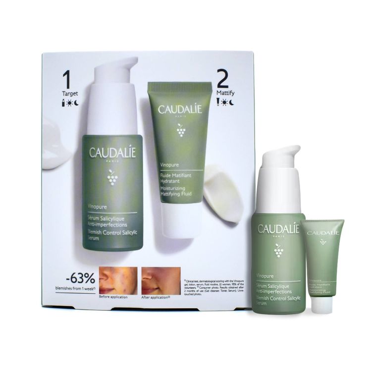 Caudalie Vinopure Blemish Control Salicylic Serum 30ml & Moisturizing Mattifying Fluid 15ml