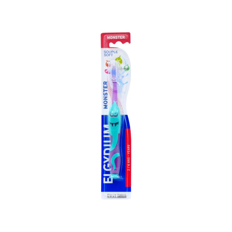 Elgydium Kids Monster Οδοντόβουρτσα Μοβ-Πράσινο 2-6 ετών 3577056008085