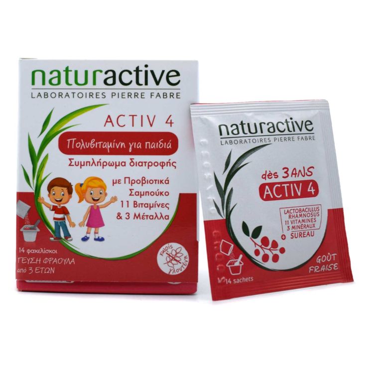 Naturactive Activ 4 Junior Πολυβιταμίνη για Παιδιά Φράουλα 14 φακελίσκοι 
