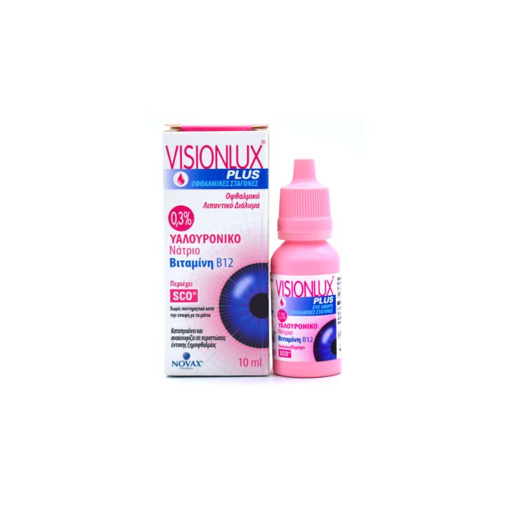 Novax Pharma Visionlux Plus Οφθαλμικές Σταγόνες με Υαλουρονικό Οξύ για Ξηροφθαλμία 10ml