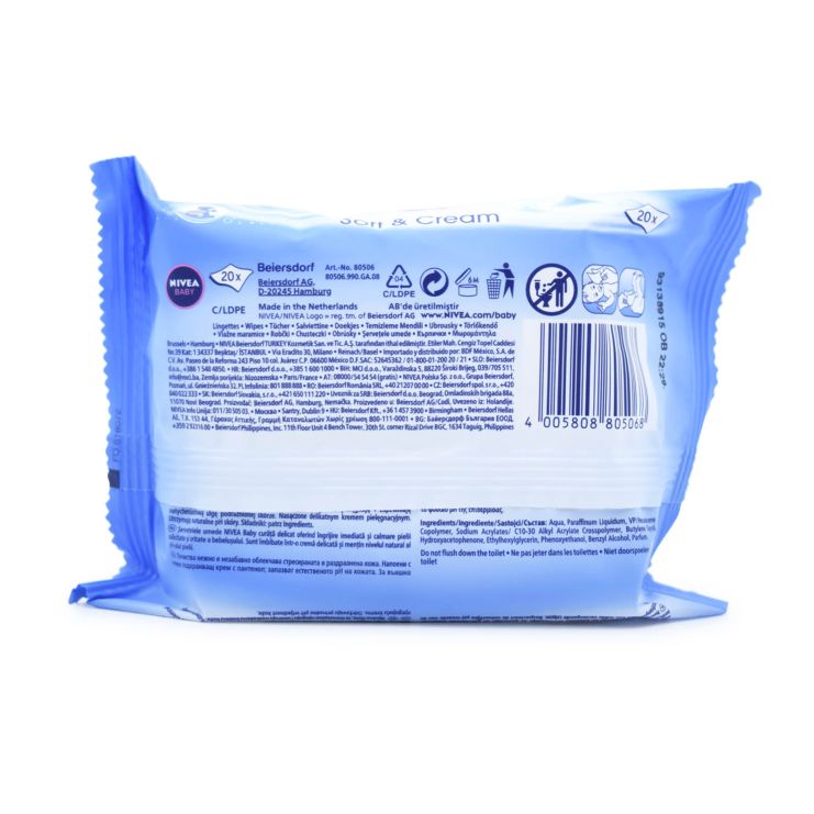 Nivea Baby Soft & Cream Μωρομάντηλα 20 τμχ