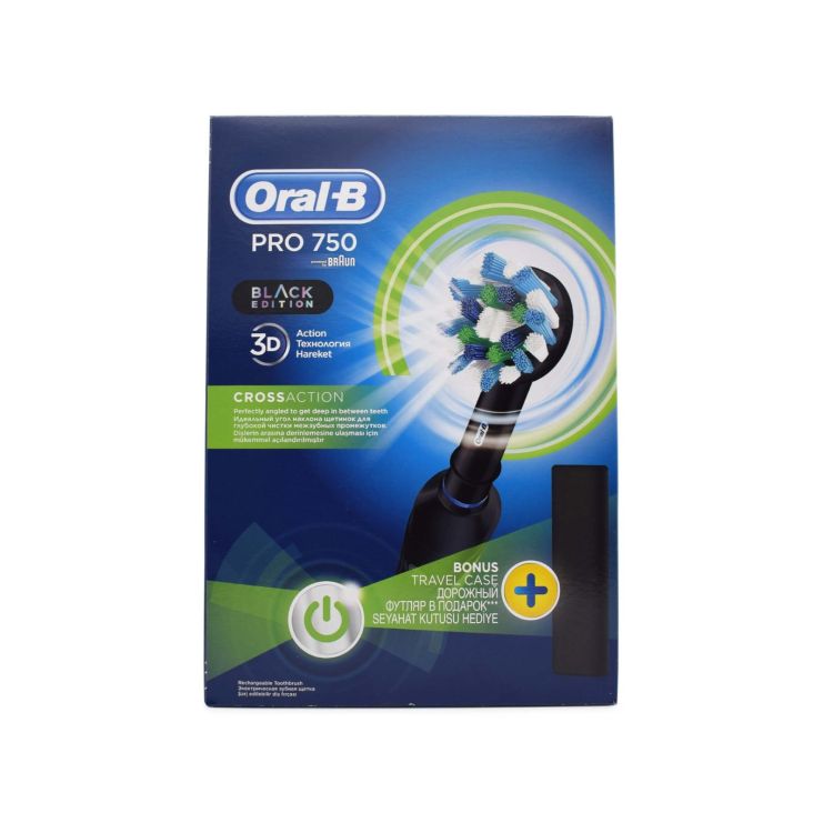 Oral-B Pro 750 CrossAction Επαναφορτιζόμενη Ηλεκτρική Οδοντόβουρτσα Black Edition & Θήκη Ταξιδίου