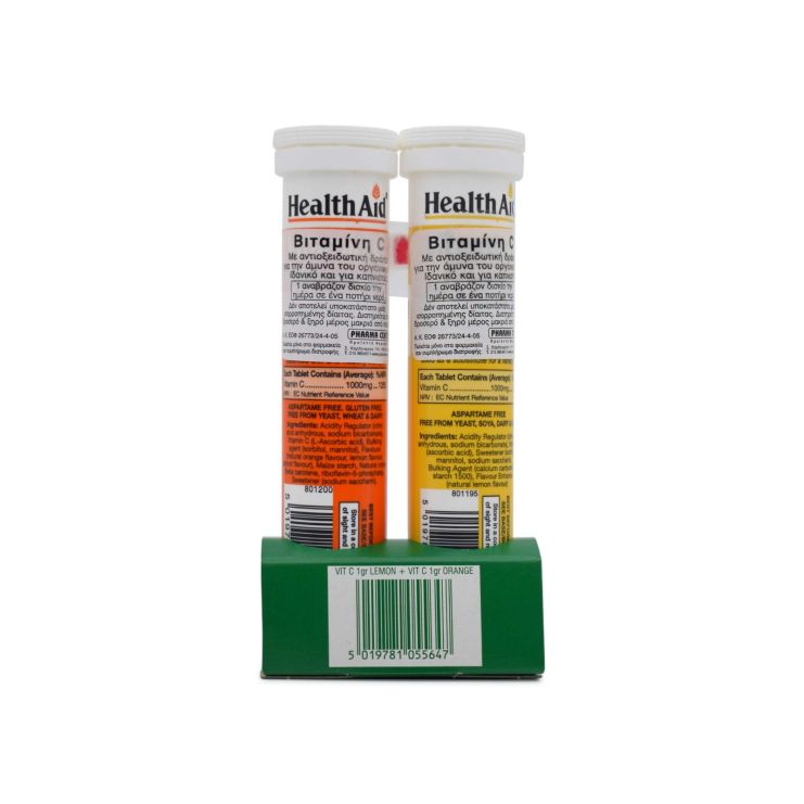Health Aid Vitamin C 1000mg Λεμόνι 20 αναβράζοντα δισκία & Vitamin C Πορτοκάλι 1000mg 20 αναβράζοντα δισκία