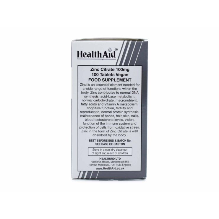 Health Aid Zinc Citrate 100mg 100 tabs