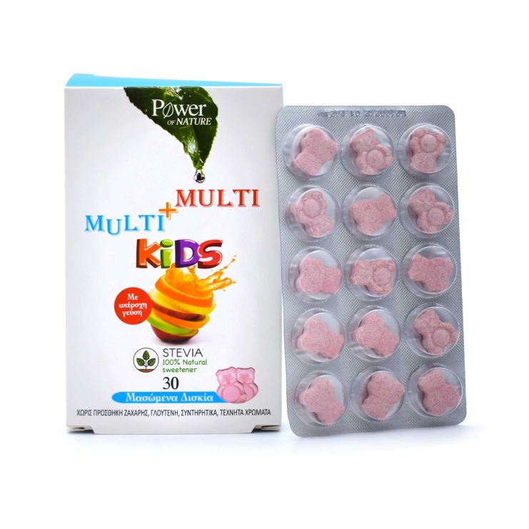 Power Of Nature Multi + Multi Kids Stevia Φράουλα 30 μασώμενες ταμπλέτες