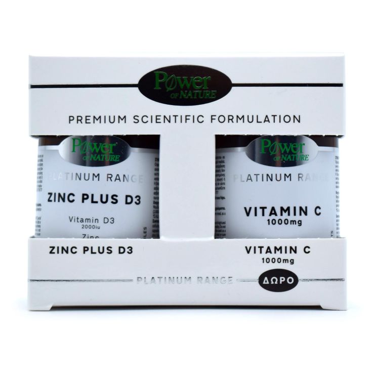 Power Of Nature Platinum Range Premium Zinc Plus D3 15mg/2000iu 30 ταμπλέτες & Vitamin C 1000mg 20 ταμπλέτες