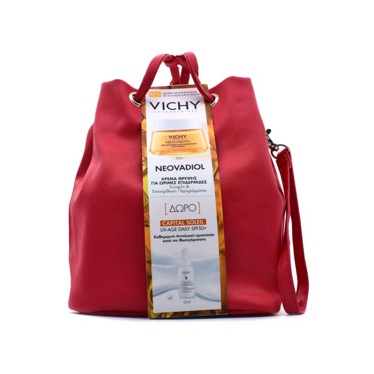 Vichy Neovadiol Replenishing Anti-Sagginess για Χαλάρωση Προσώπου Κρέμα Ημέρας 50ml & Αντηλιακό Προσώπου κατά της Φωτογήρανσης Capital Soleil UV-Age Daily Face Fluid SPF50+ 15ml & Τσαντάκι Κόκκινο 