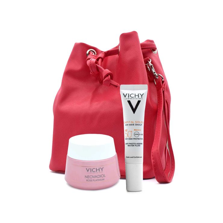 Vichy Neovadiol Rose Platinum Αντιρυτιδική Κρέμα Ημέρας 50ml & Αντηλιακό Προσώπου κατά της Φωτογήρανσης Capital Soleil UV-Age Daily Face Fluid SPF50+ 15ml & Τσαντάκι Κόκκινο