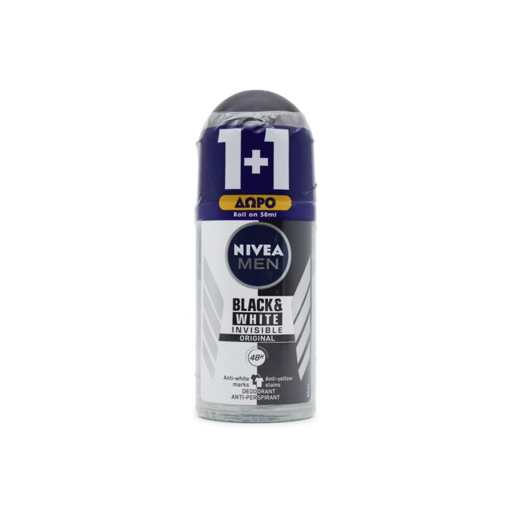 Nivea Men Black & White Invisible Αποσμητικό Original 48h Roll-On 2x50ml