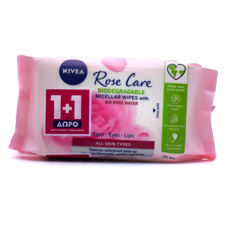 Nivea Waterproof Make Up Remover Micellair Wipes 2 x 25τμχ Rose Care Biodegradable