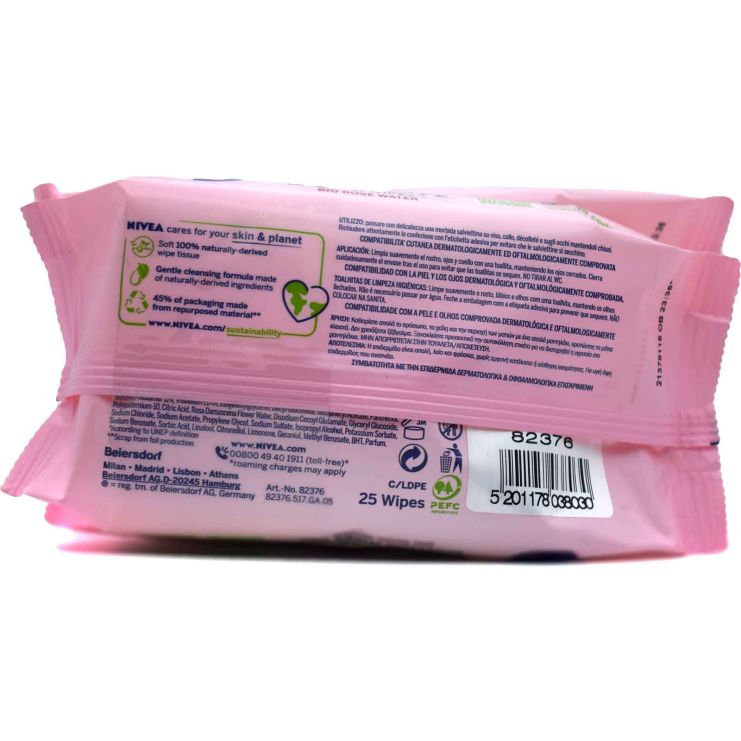 Nivea Waterproof Make Up Remover Micellair Wipes 2 x 25τμχ Rose Care Biodegradable