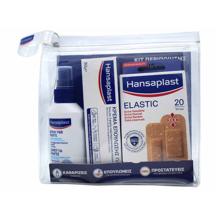 Hansaplast Κιτ Περιποίησης Πληγών με Spray Καθαρισμού Πληγών 100ml & Κρέμα για Επούλωση 20gr & Elastic Επιθέματα 20 τμχ