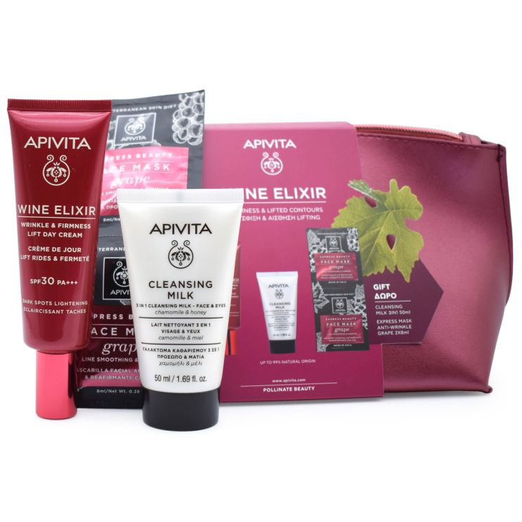 Apivita Wine Elixir Κρέμα Ημέρας με SPF30 40ml & Γαλάκτωμα καθαρισμού 3 σε 1 50ml & Μάσκα Προσώπου με Σταφύλι 2x8ml & Νεσεσέρ