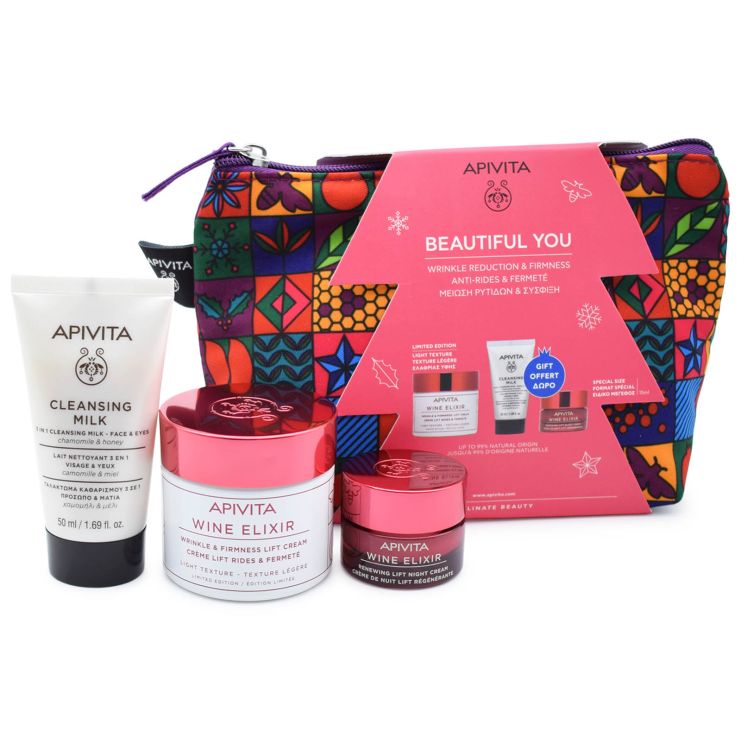 Apivita Beautiful You Wine Elixir Light Texture 50ml & Cleansing Milk 3in1 50ml & Wine Elixir Night 15ml