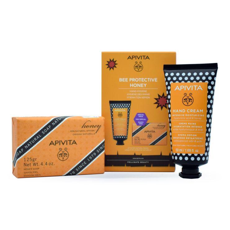 Apivita Bee Protective Honey : (Natural Soap Honey 125g & Hand Cream Intensive Moisturizing 50ml)