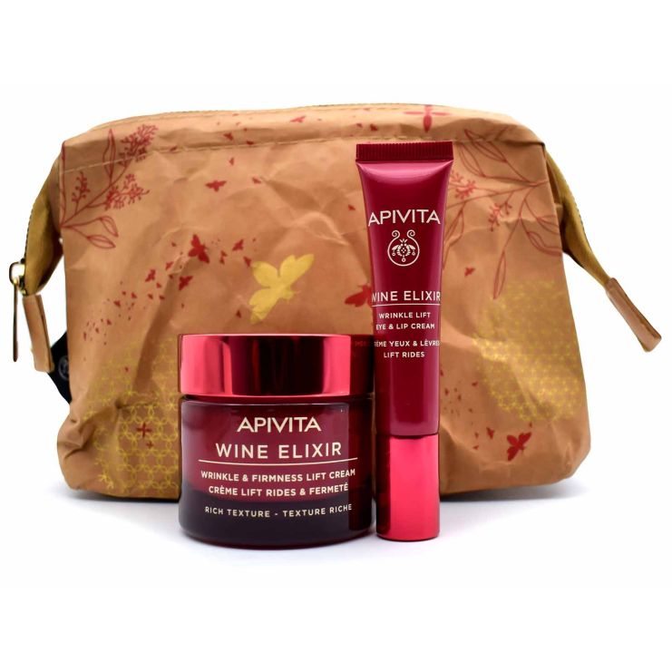 Apivita LIFT ME UP Σετ Δώρου Wine Elixir Rich Texture Cream 50ml with Wine Elixir Eye & Lip Cream Wrinkle Lift 15ml
