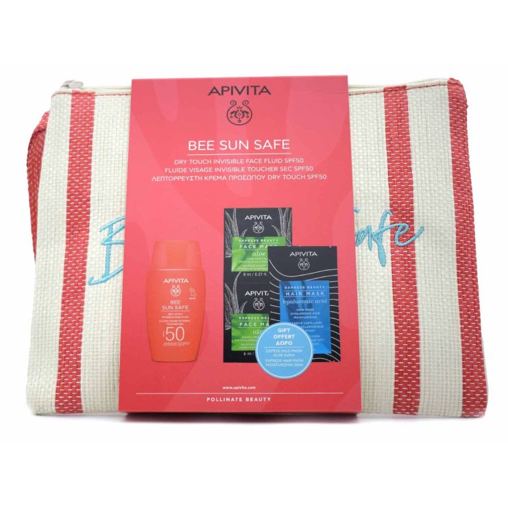 Apivita Bee Sun Safe Face Fluid SPF50+ Dry Tough 50ml & Face Mask Aloe 2x8ml & Hair Mask 20ml & Νεσεσέρ 