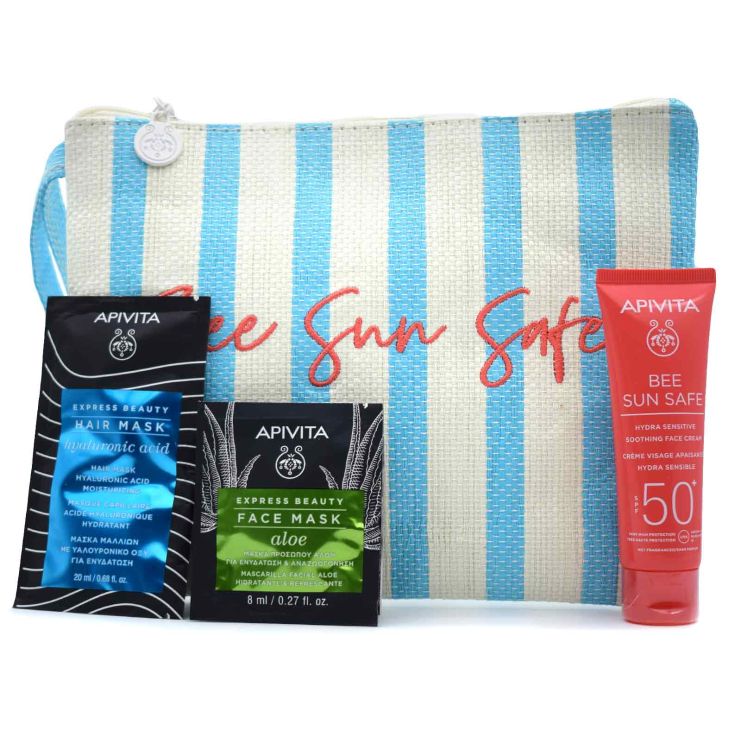 Apivita Bee Sun Safe Face Cream SPF50+ Hydra Sensitive 50ml & Face Mask Aloe 2x8ml & Hair Mask 20ml & Νεσεσέρ 