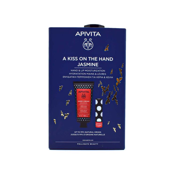 Apivita A Kiss On The Hand Jasmine Hand Cream 50ml & Lip Care Pomegranate 4.4g