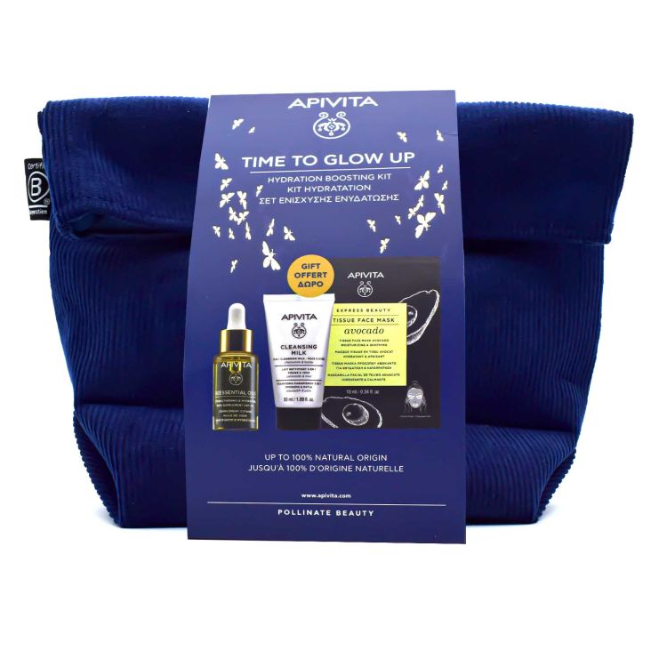 Apivita Time To Glow Up Beessential Oils 15ml & Face Cleansing Milk 3 in 1 50ml & Tissue Face Mask 10ml & Τσαντάκι