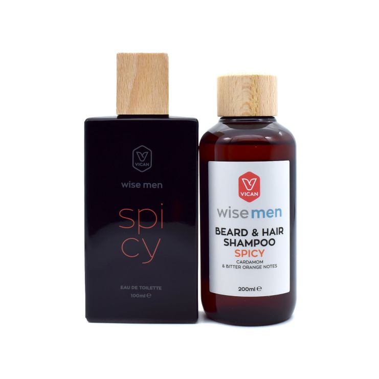 Vican Wise Men Spicy box Eau de Toilette 100ml and Beard & Hair Shampoo 200ml 