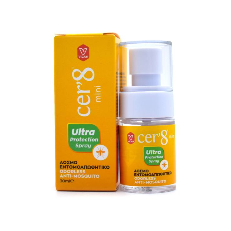 Vican Cer'8 Ultra Protection Spray Mini Άοσμο Εντομοαπωθητικό για Σκνίπες & Κουνούπια 30ml