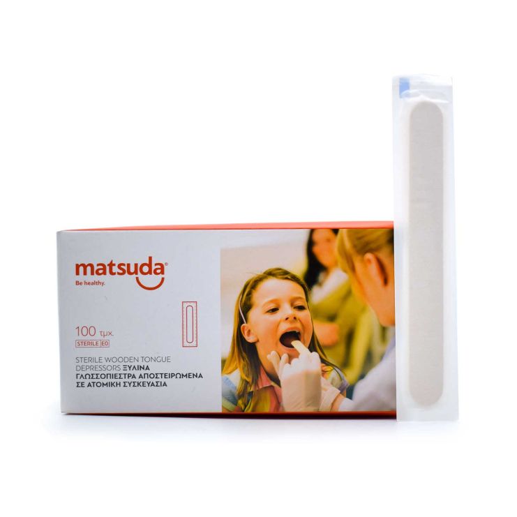 Matsuda Sterile Wooden Tongue Depressors Γλωσσοπίεστρα Αποστειρωμένα 100 τμχ