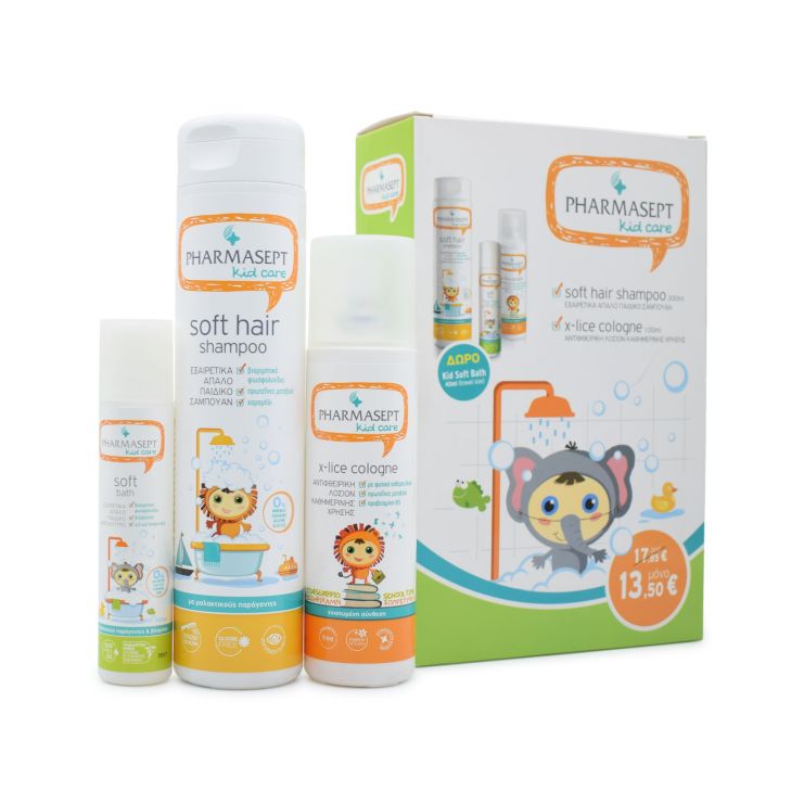 Pharmasept Kid Soft Hair Shampoo 300ml & X-Lice 100ml & Kid Soft Bath 40ml