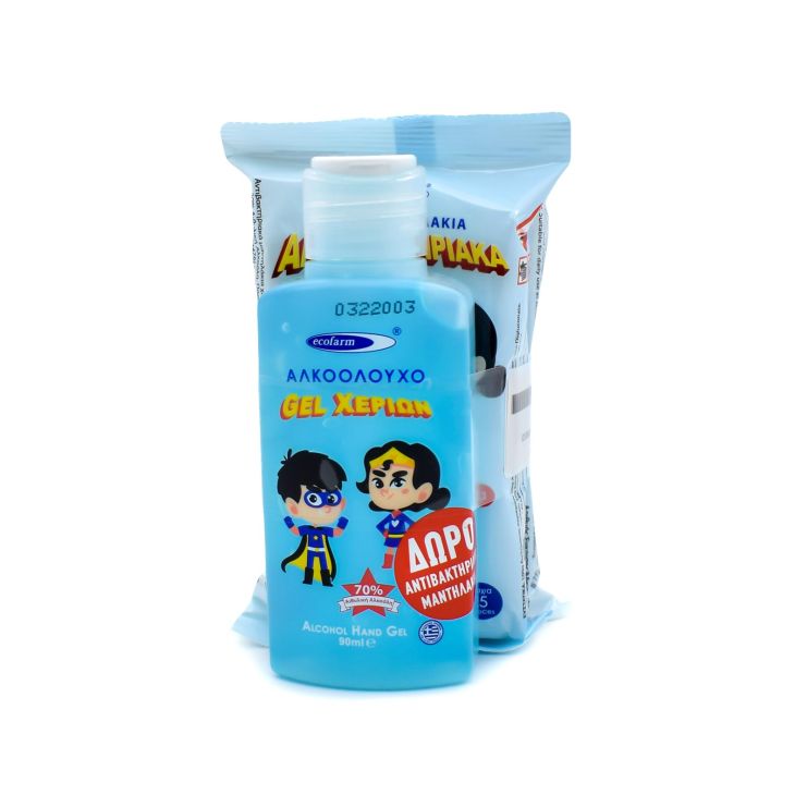 Ecofarm Antiseptic Hand Gel 90ml ΠΡ(+Δώρο 2τμχ Αντιβακτηριακά Μαντηλάκια) 70% Αιθυλική Αλκοόλη