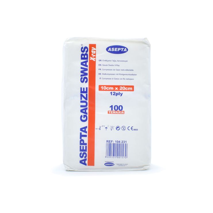 Asepta Gauze Swabs X-Ray Επιθέματα Γάζας Ακτινοσκιερά 10cm x 20cm 12ply 100 τμχ