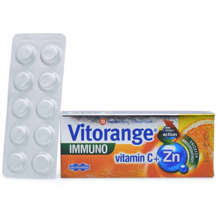 Uni-Pharma Vitorange Immuno Vitamin C + Zn 30 μασώμενες ταμπλέτες
