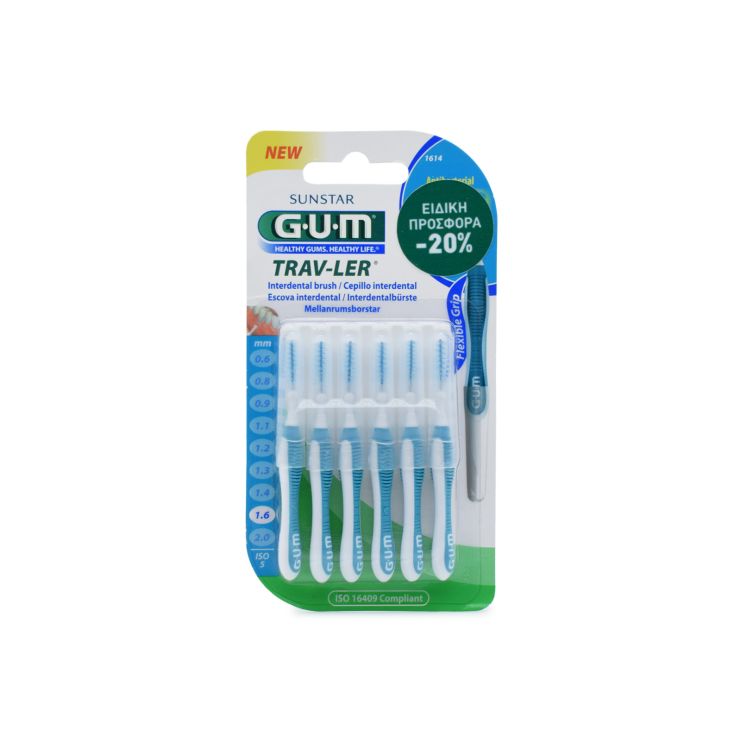Sunstar Gum Trav-Ler Μεσοδόντια Βουρτσάκια 1.6mm Μπλε 6 τμχ