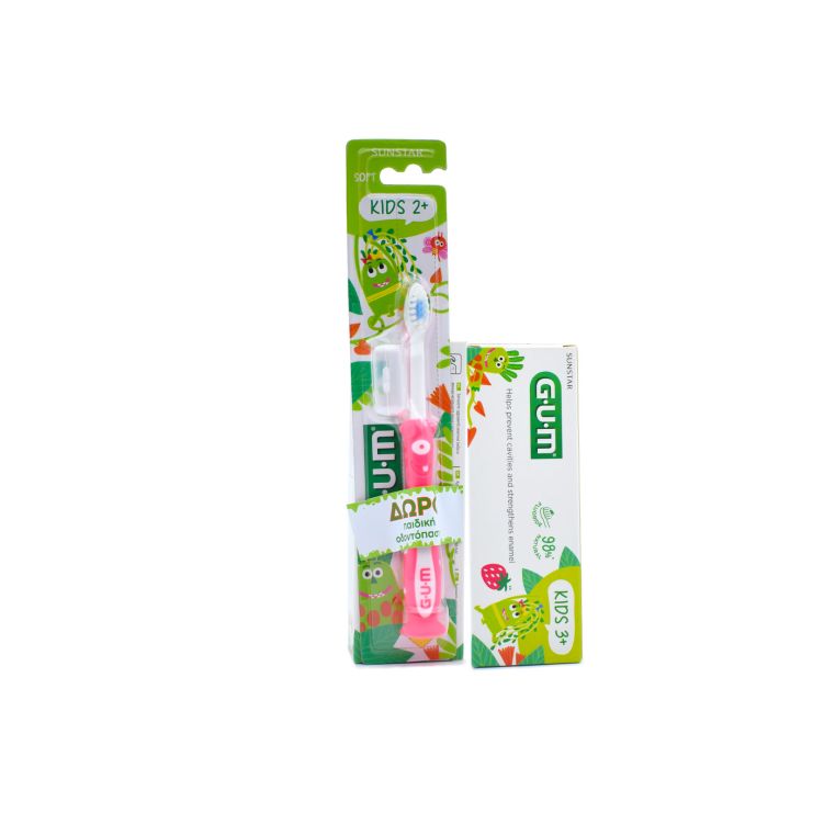 Sunstar Gum Οδοντόβουρτσα Kids 2+ Ετών Monster Κόκκινη + Οδοντόπαστα  Junior 3+ Tutti Frutti 50ml