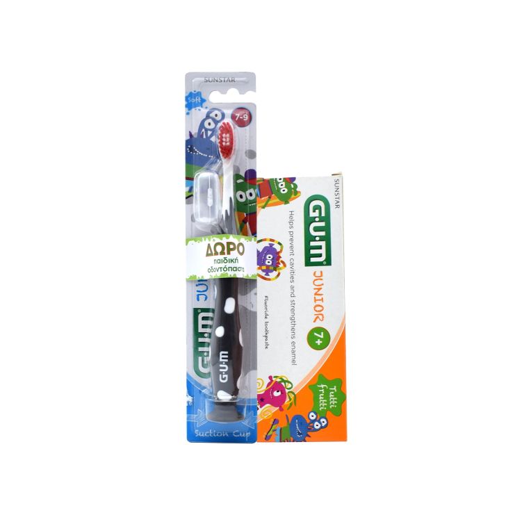 Sunstar Gum Οδοντόβουρτσα Junior 7+ Ετών Monster Μαύρη + Οδοντόπαστα  Junior 7+ Tutti Frutti 50ml