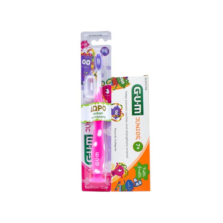 Sunstar Gum Οδοντόβουρτσα Junior 7+ Ετών Monster Ροζ + Οδοντόπαστα  Junior 7+ Tutti Frutti 50ml