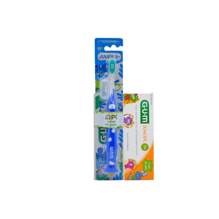 Sunstar Gum Οδοντόβουρτσα Junior 6+ Ετών Monster Μπλέ + Οδοντόπαστα  Junior 7+ Tutti Frutti 50ml