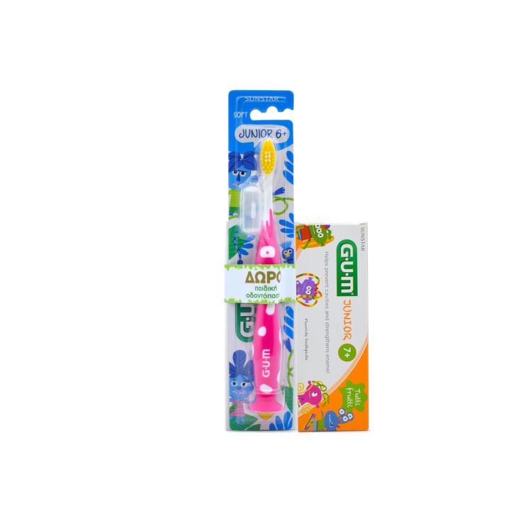 Sunstar Gum Οδοντόβουρτσα Junior 6+ Ετών Monster Φούξια + Οδοντόπαστα  Junior 7+ Tutti Frutti 50ml