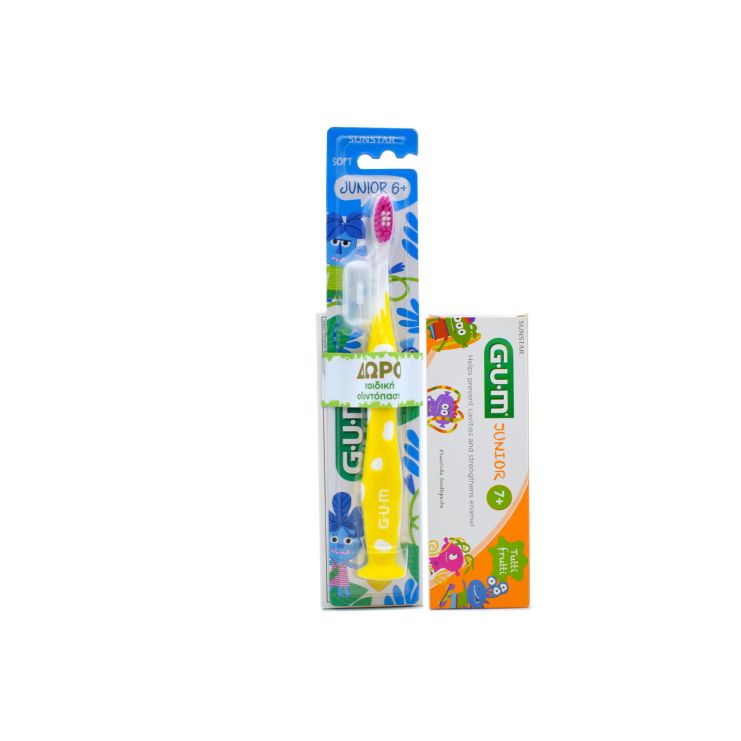 Sunstar Gum Οδοντόβουρτσα Junior 6+ Monster Κίτρινη + Οδοντόπαστα  Junior 7+ Tutti Frutti 50ml
