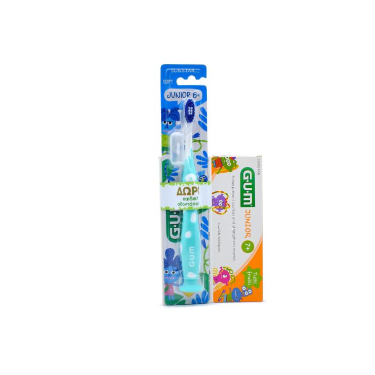 Sunstar Gum Οδοντόβουρτσα Junior 6+ Ετών Monster Σιελ + Οδοντόπαστα  Junior 7+ Tutti Frutti 50ml